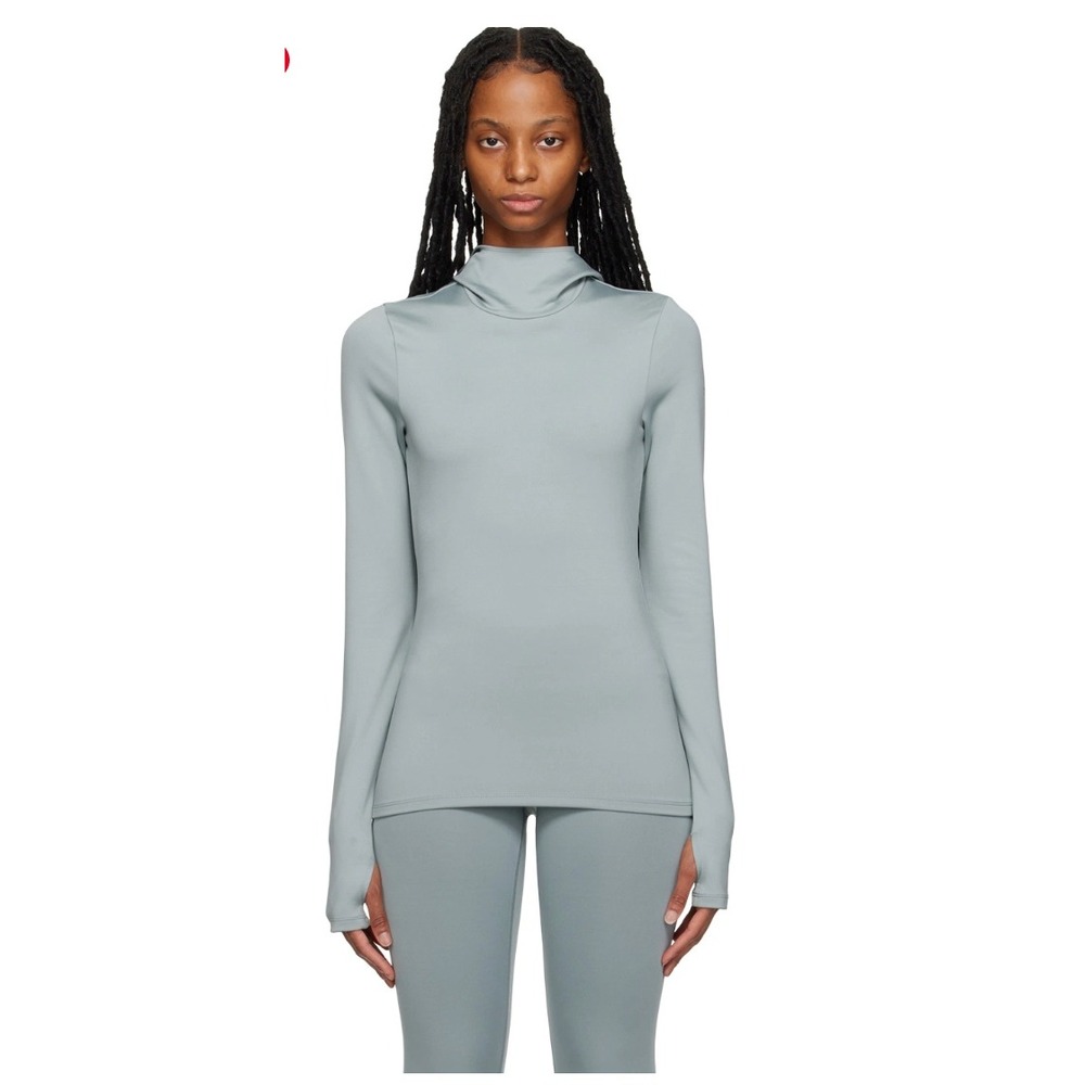 Alo Yoga Airlift Winter Warm Hooded Runner M Grey Green Hoodie Pullover